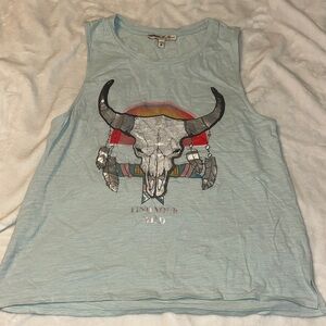 Express Light Blue Tank with Bull Skull Graphic